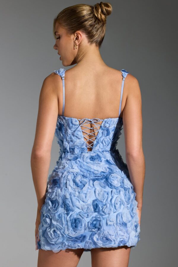 Floral-Appliqué Corset Mini Dress in Blue - Image 2