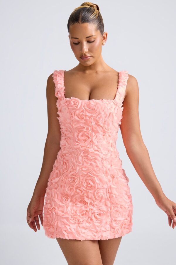 Floral-Appliqué Corset Mini Dress in Coral - Image 5