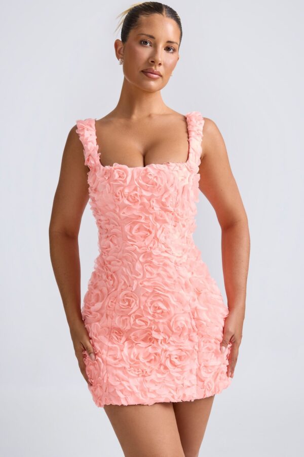 Floral-Appliqué Corset Mini Dress in Coral - Image 6