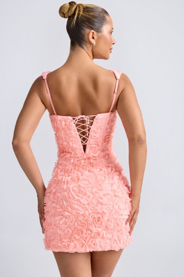 Floral-Appliqué Corset Mini Dress in Coral - Image 2
