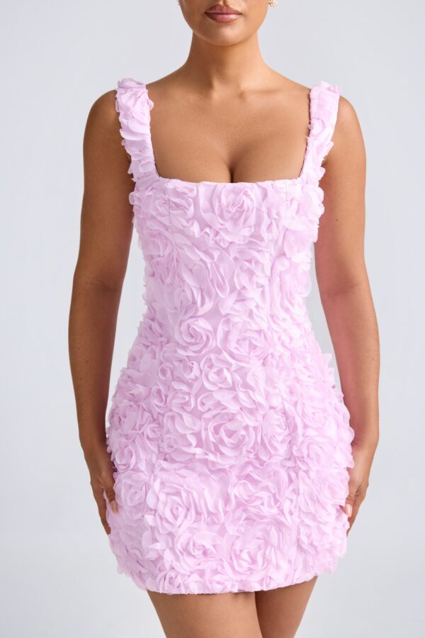 Floral-Appliqué Corset Mini Dress in Lilac - Image 4