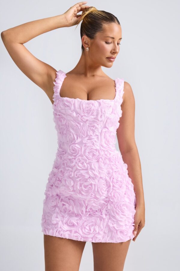 Floral-Appliqué Corset Mini Dress in Lilac - Image 6