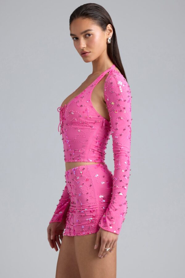 Ruched Mid-Rise Micro Mini Skirt in Bubblegum Pink - Image 3