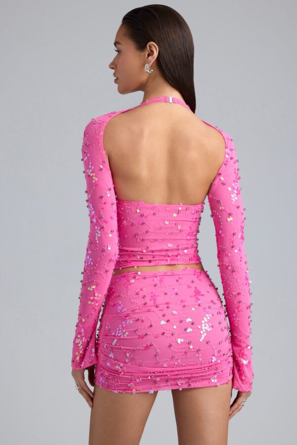 Ruched Mid-Rise Micro Mini Skirt in Bubblegum Pink - Image 2
