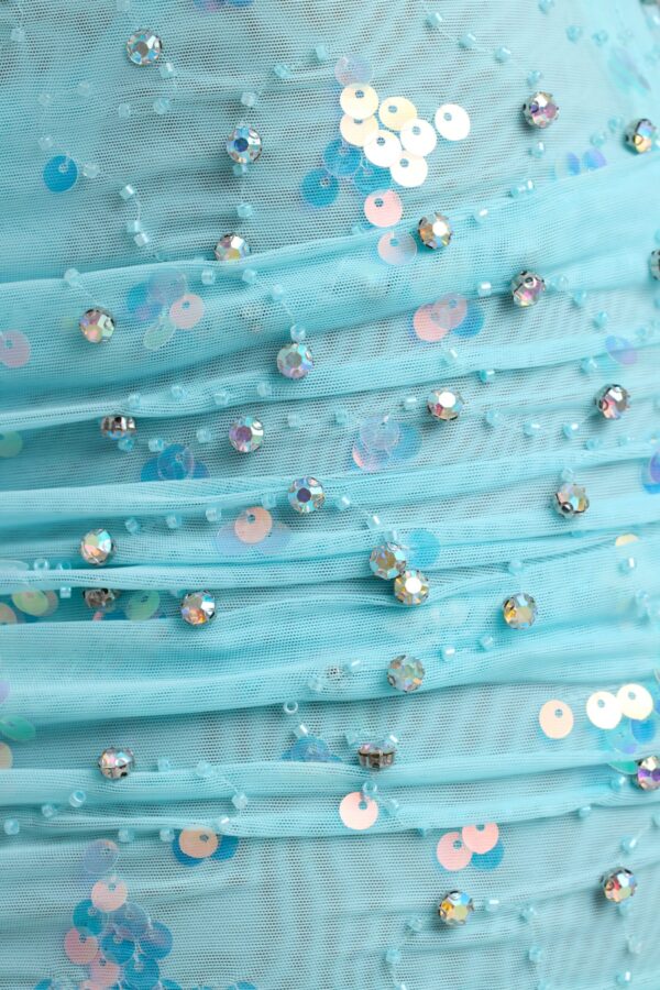 Ruched Mid-Rise Micro Mini Skirt in Ice Blue - Image 4