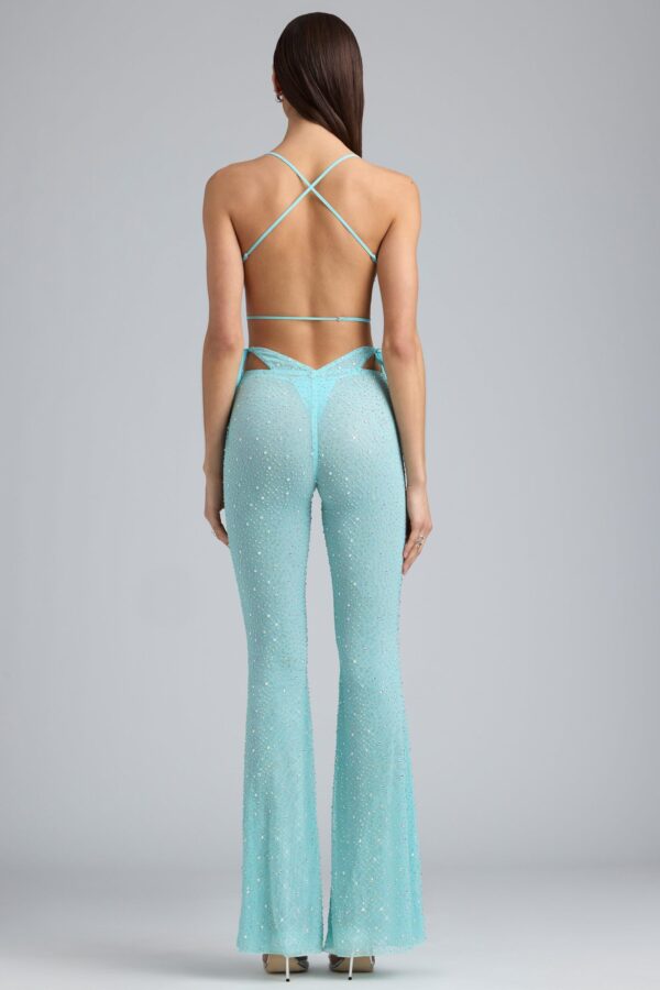 Petite Embellished Cut-Out Flared Trousers in Ice Blue - Image 2