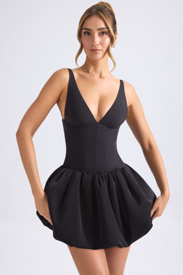 Lace-Up Bubble Hem Corset Micro Mini Dress in Black - Image 6