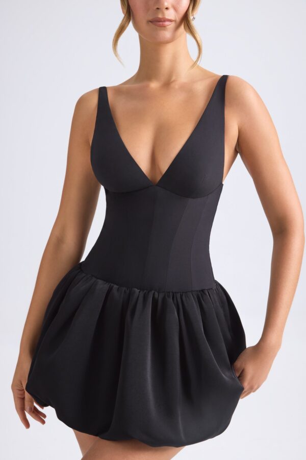 Lace-Up Bubble Hem Corset Micro Mini Dress in Black - Image 4