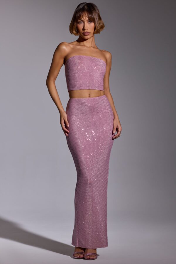 Embellished Strapless Crop Top in Light Pink - Image 8