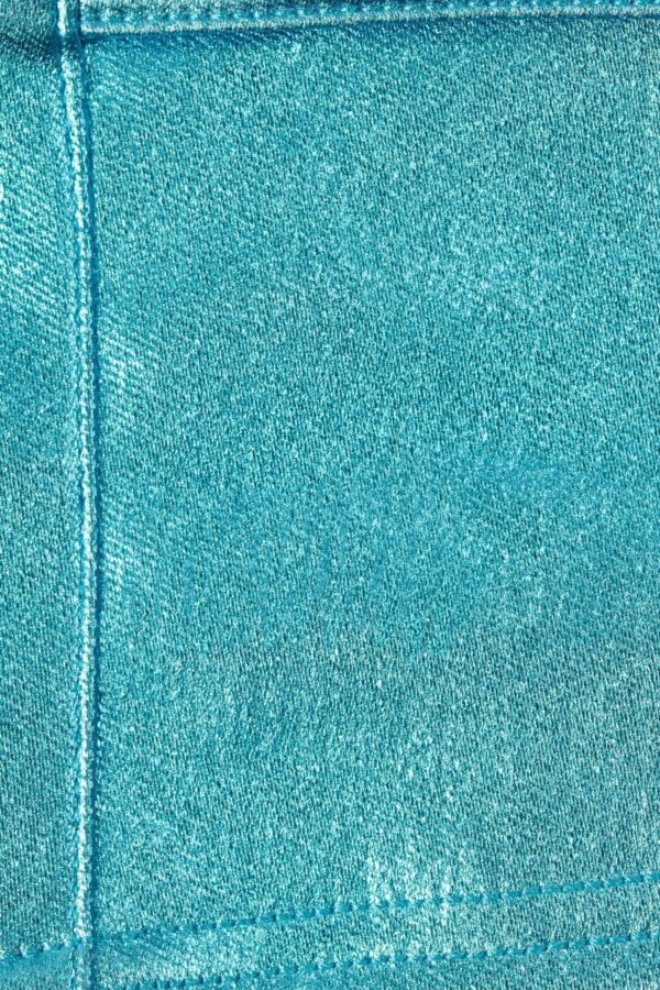Metallic Denim Belted Strapless Mini Dress in Aqua - Image 4
