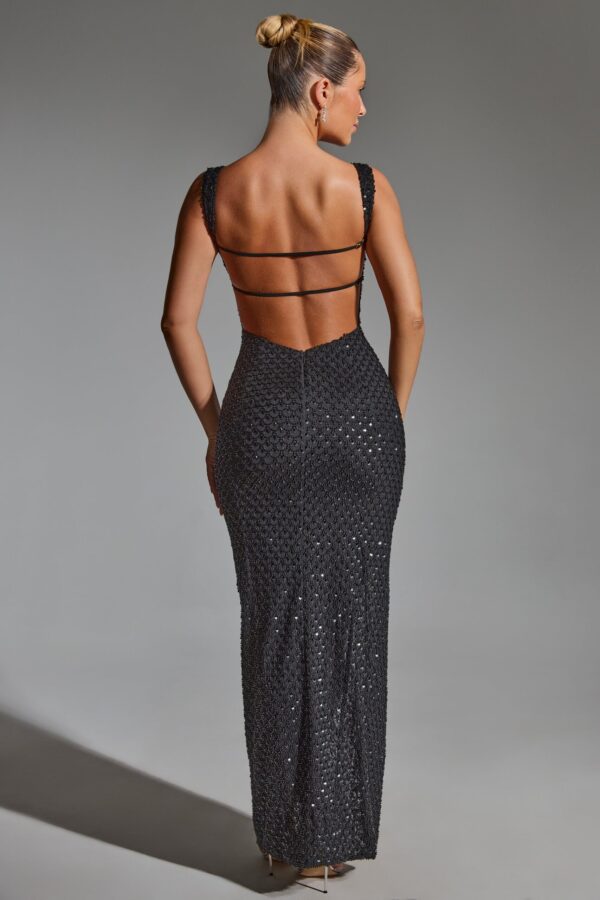 Embellished Open-Back Maxi Dress in Black - Image 2