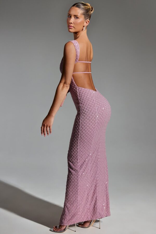Embellished Open-Back Maxi Dress in Mauve - Image 3