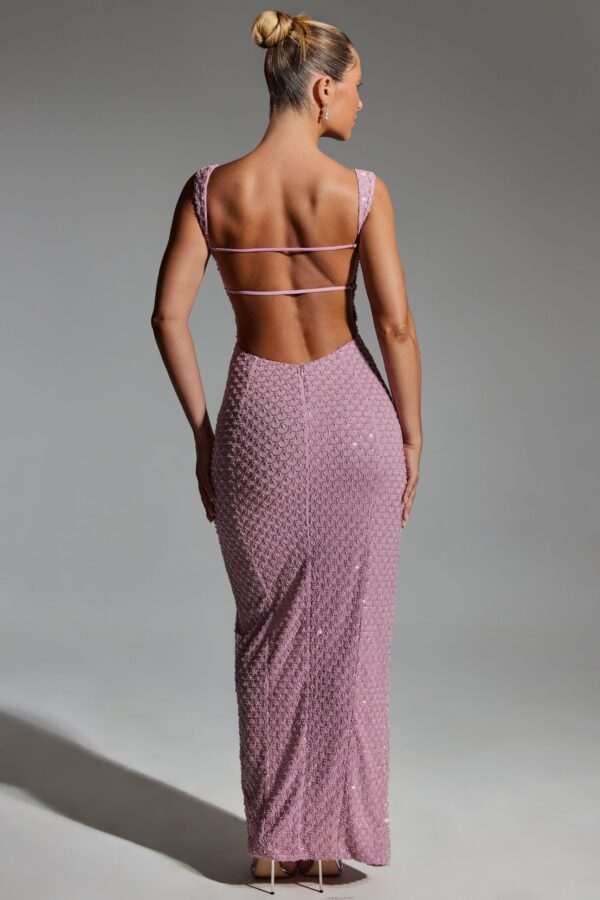 Embellished Open-Back Maxi Dress in Mauve - Image 2