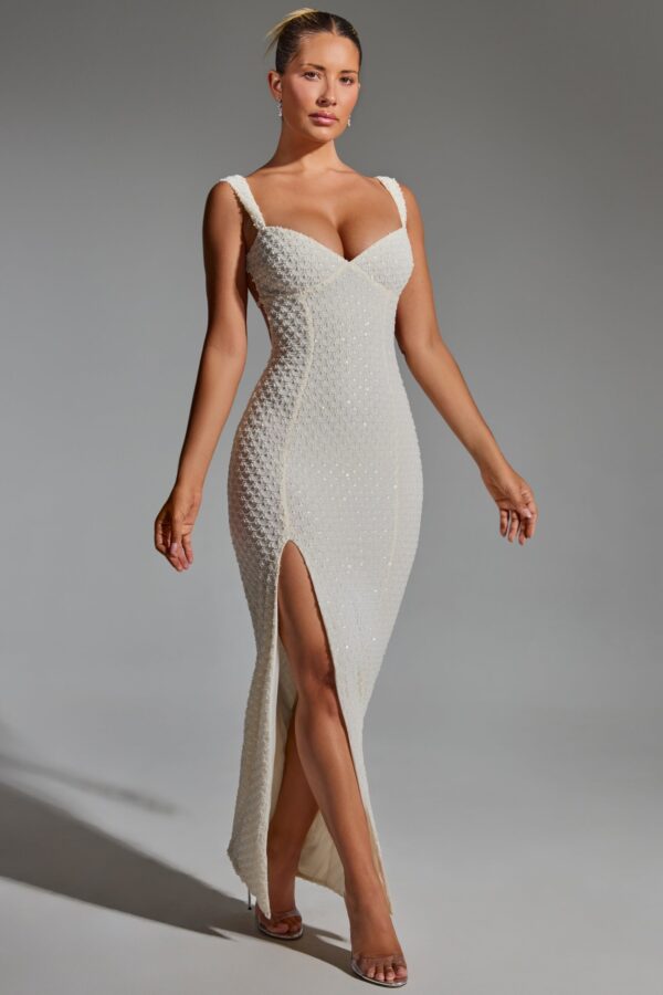 Embellished Open-Back Maxi Dress in White - Image 6