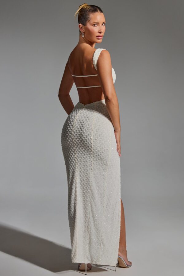 Embellished Open-Back Maxi Dress in White - Image 7