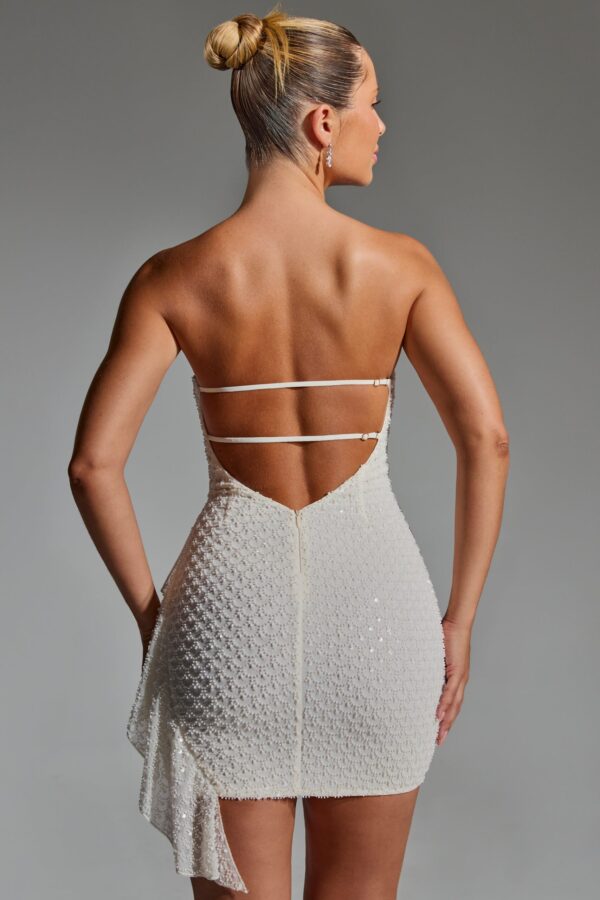 Embellished Ruffled Cowl-Neck Bandeau Mini Dress in White - Image 2