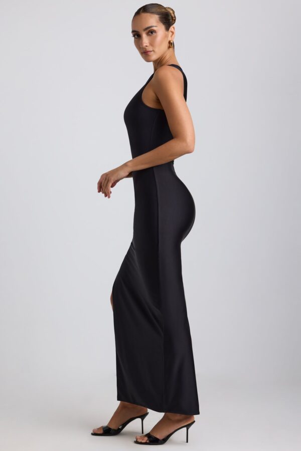 Ruched Asymmetric One-Shoulder Maxi Dress in Black - Image 6