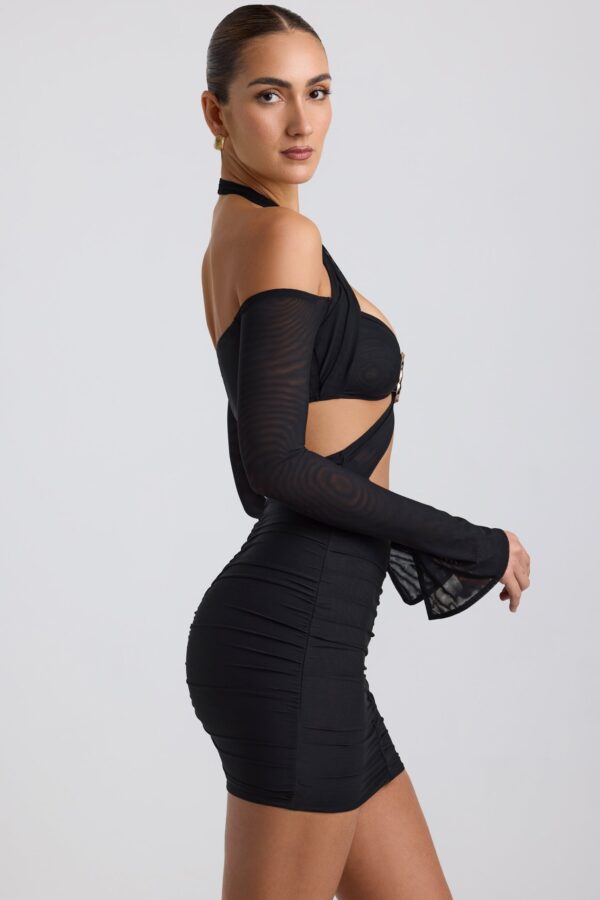 Off-Shoulder Ruched Cut-Out Mini Dress in Black - Image 3