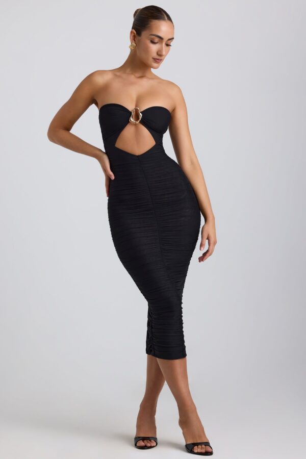 Ruched Hardware Detail Strapless Midaxi Dress in Black - Image 8