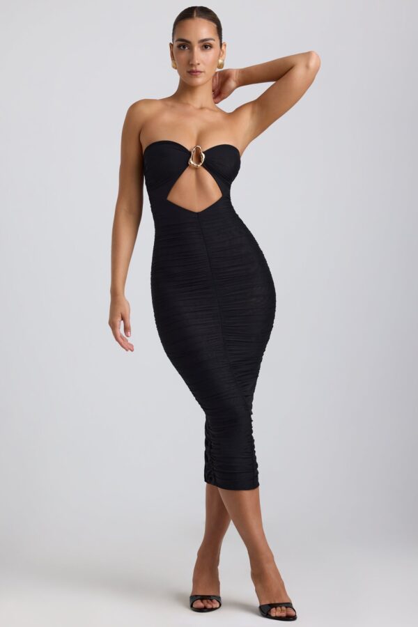 Ruched Hardware Detail Strapless Midaxi Dress in Black - Image 7