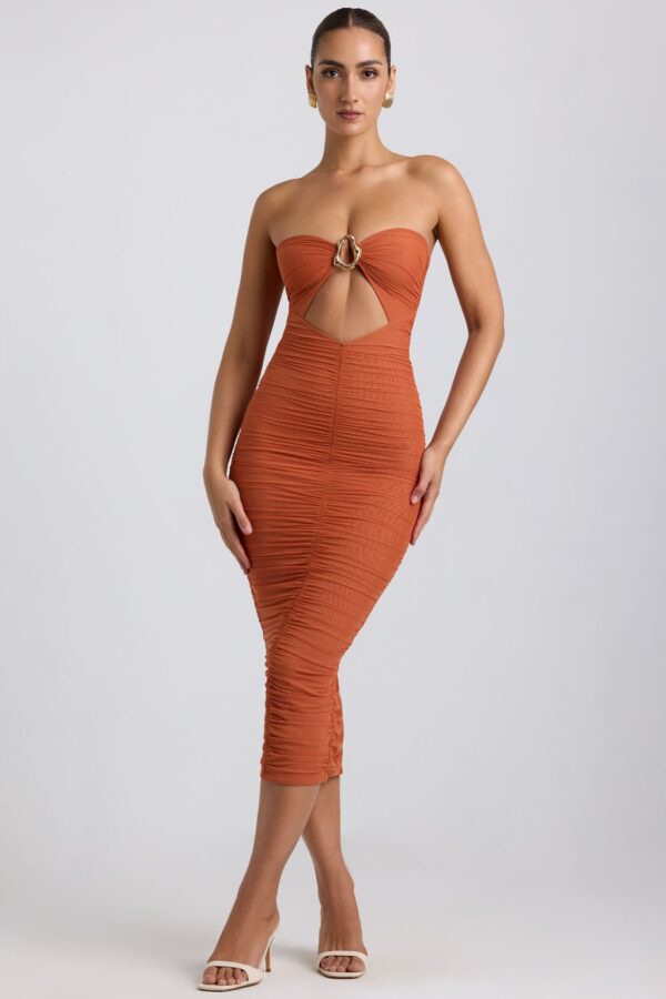 Ruched Hardware Detail Strapless Midaxi Dress in Burnt Orange - Image 5