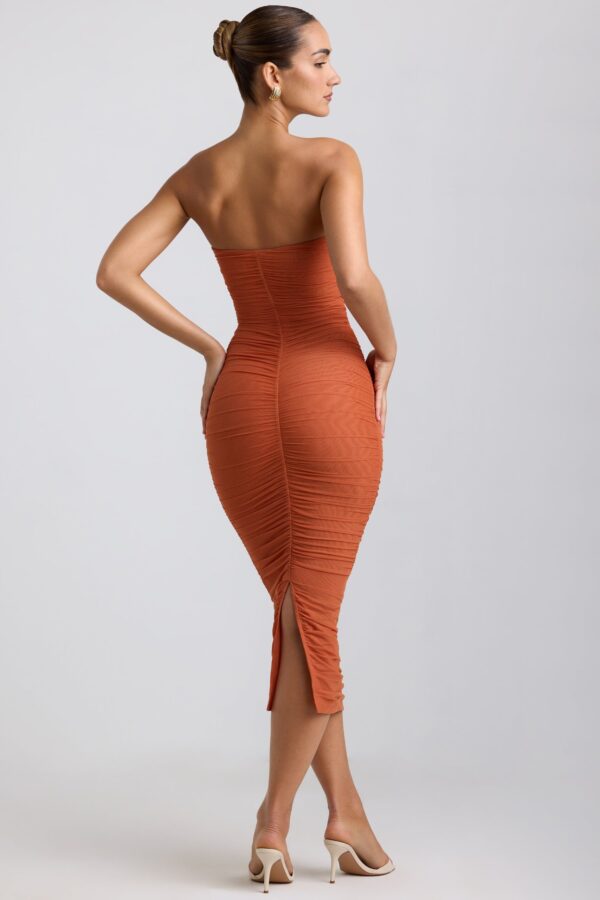 Ruched Hardware Detail Strapless Midaxi Dress in Burnt Orange - Image 2