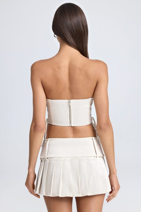 Belted Pleated Low-Rise Micro Mini Skirt in Ecru - Image 2
