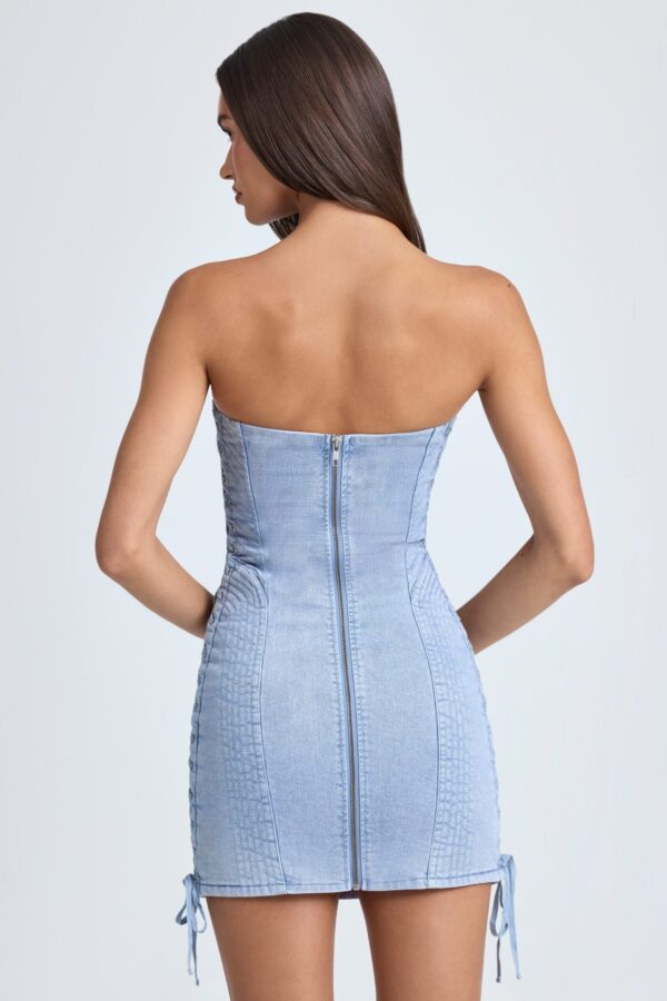 Bandeau Lace-Up Mini Dress in Light Blue Stonewash - Image 2