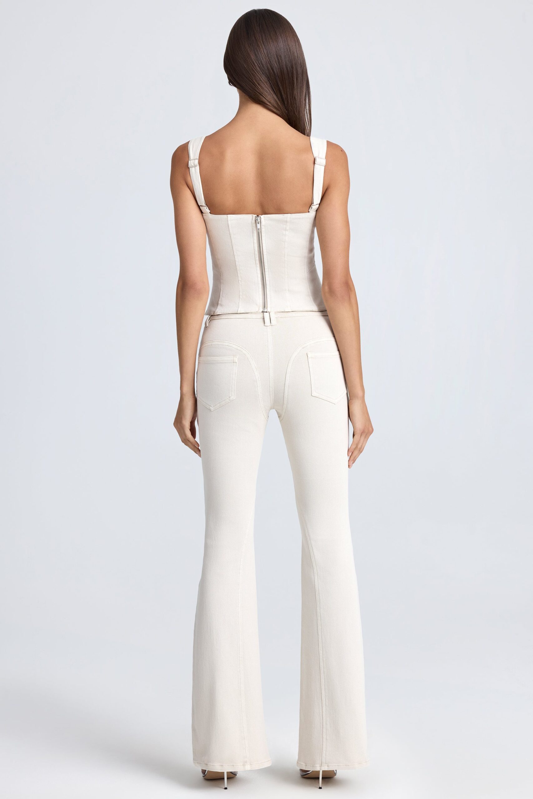 Mid-Rise Flared Jeans in Ecru - Image 2