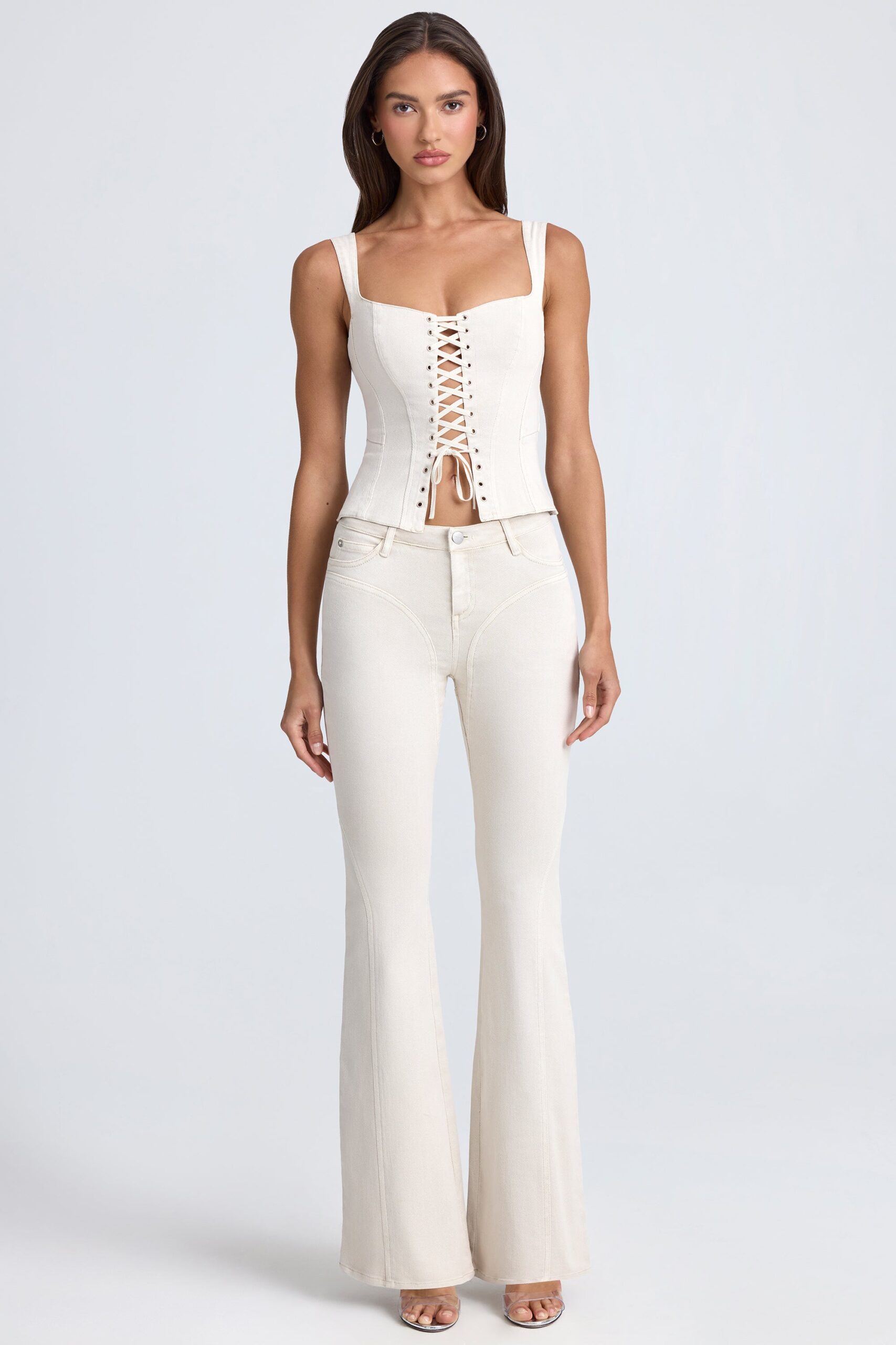 Mid-Rise Flared Jeans in Ecru - Image 7