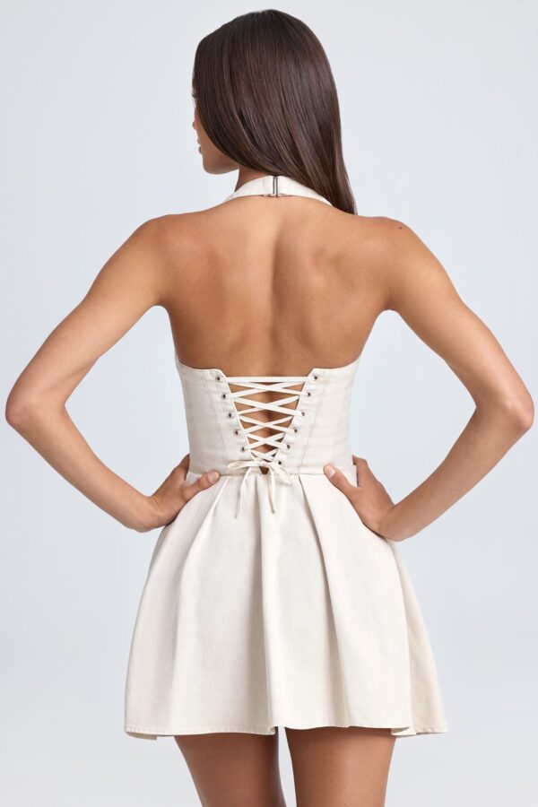 Halterneck Corset Micro Mini Dress in Ecru - Image 2