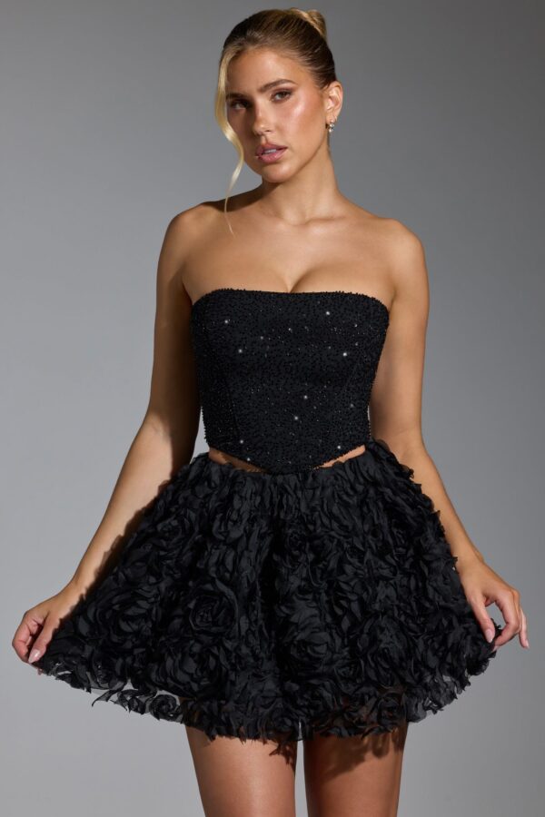 Floral-Appliqué Mini Skirt in Black - Image 12