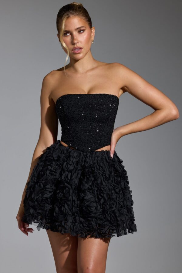 Floral-Appliqué Mini Skirt in Black - Image 11