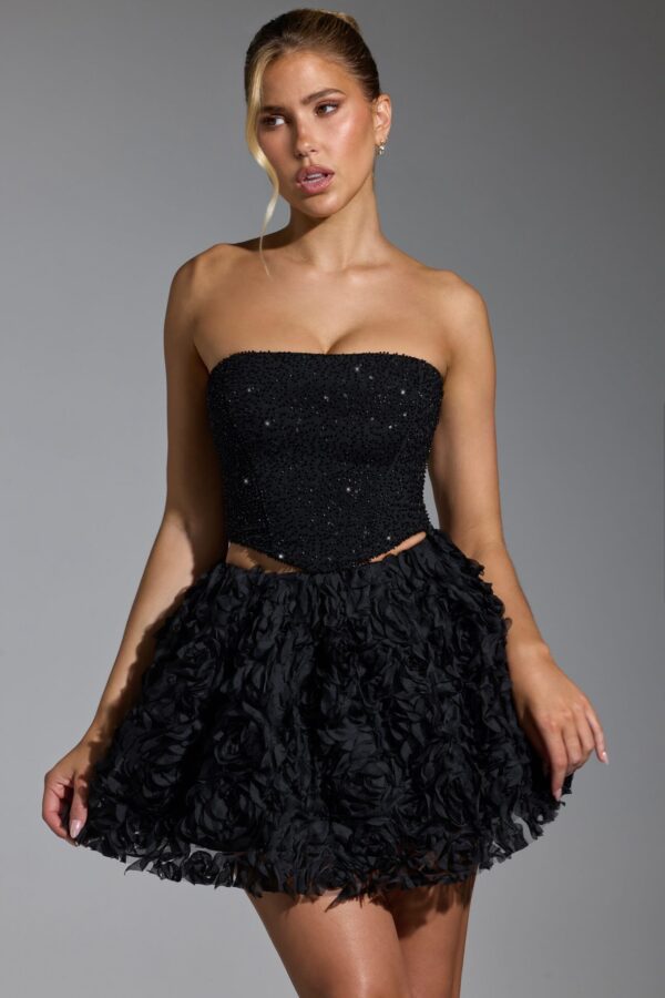 Floral-Appliqué Mini Skirt in Black - Image 13