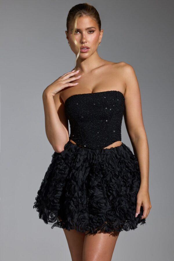 Floral-Appliqué Mini Skirt in Black - Image 14