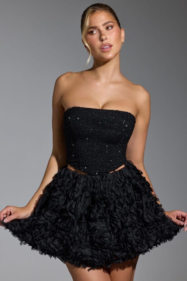 Floral-Appliqué Mini Skirt in Black - Image 16