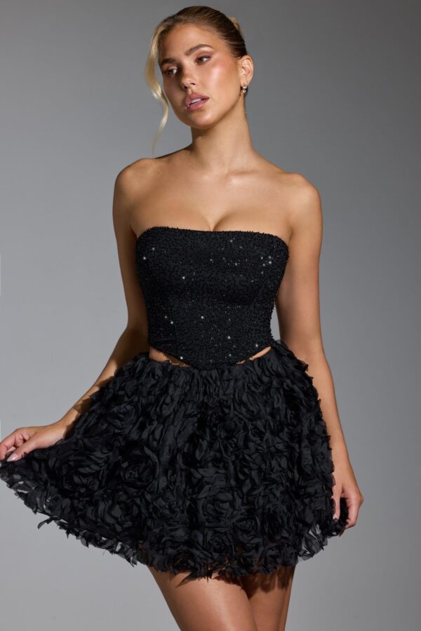 Floral-Appliqué Mini Skirt in Black - Image 17
