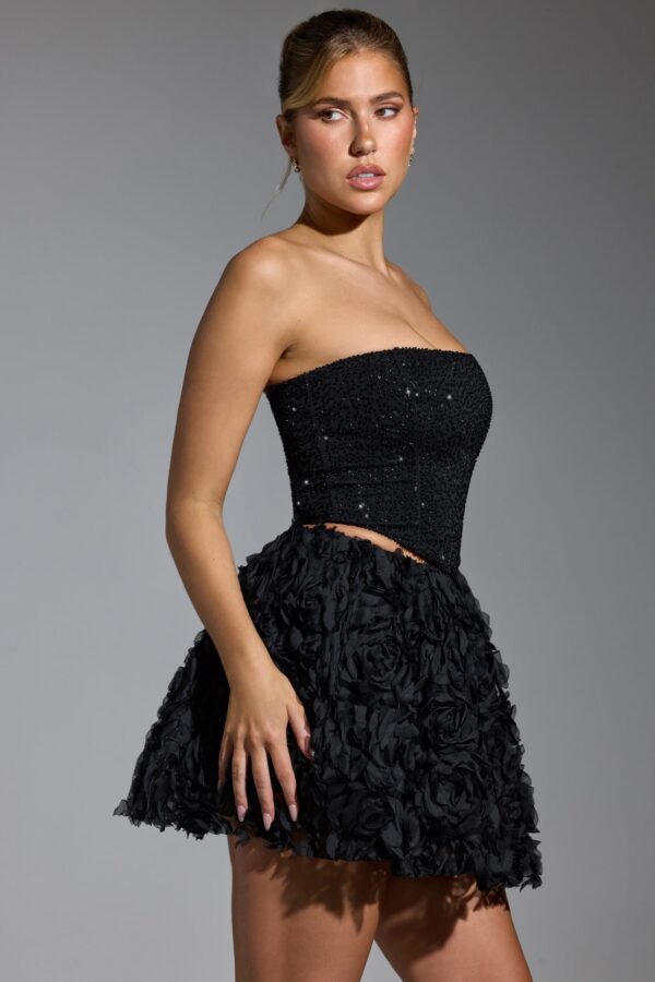 Floral-Appliqué Mini Skirt in Black - Image 18
