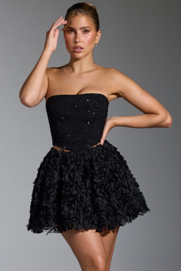Floral-Appliqué Mini Skirt in Black - Image 5