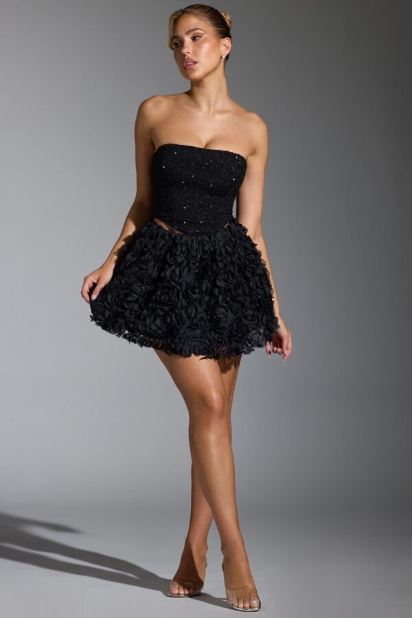 Floral-Appliqué Mini Skirt in Black - Image 7