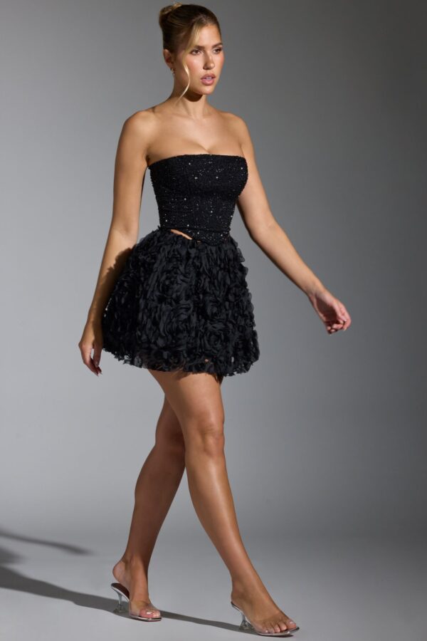 Floral-Appliqué Mini Skirt in Black - Image 10