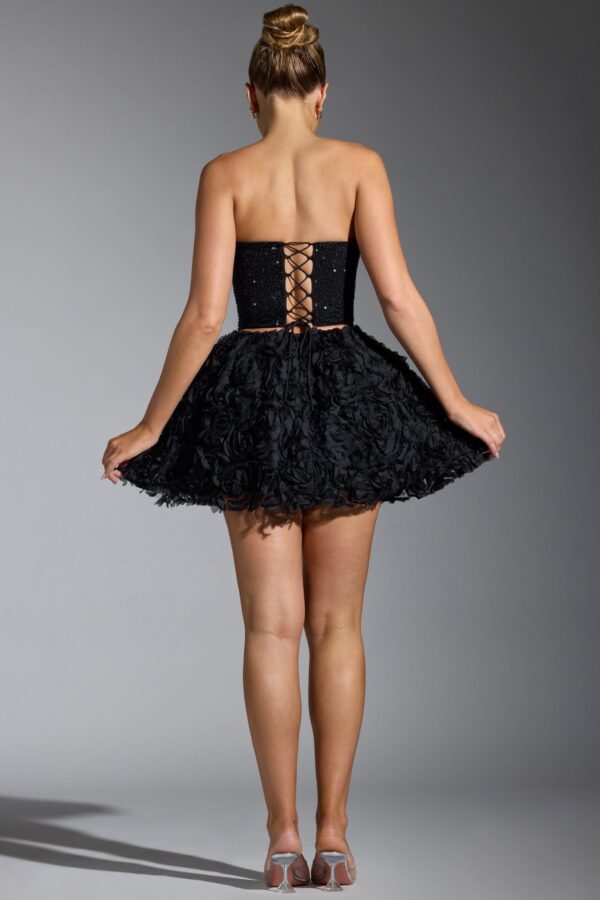 Floral-Appliqué Mini Skirt in Black - Image 2