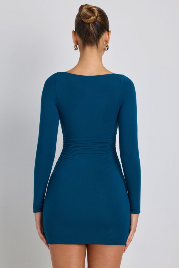 Modal Ruched Long-Sleeve Mini Dress in Deep Teal - Image 2