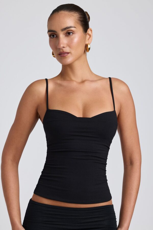 Modal Ruched Layered Tank Top in Black - Image 6