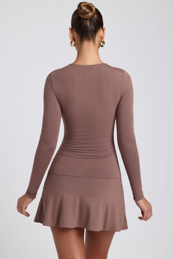 Modal Ruched Crew-Neck Mini Dress in Taupe - Image 2