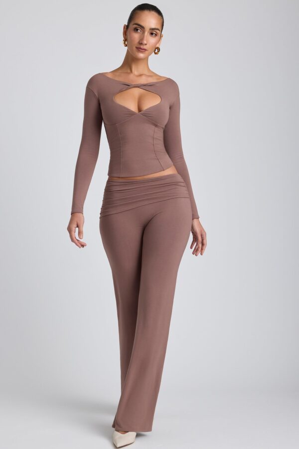 Modal Mid-Rise Straight-Leg Trousers in Taupe - Image 5