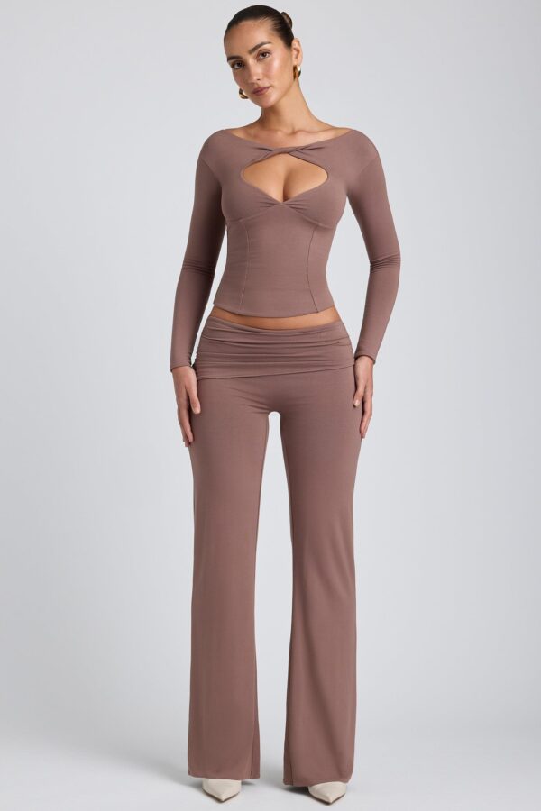 Modal Mid-Rise Straight-Leg Trousers in Taupe - Image 6