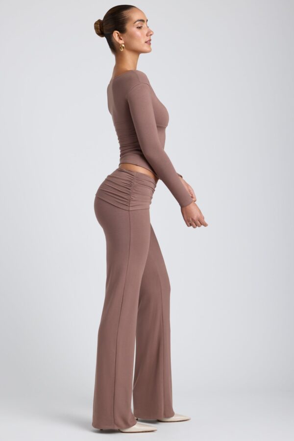 Modal Mid-Rise Straight-Leg Trousers in Taupe - Image 3