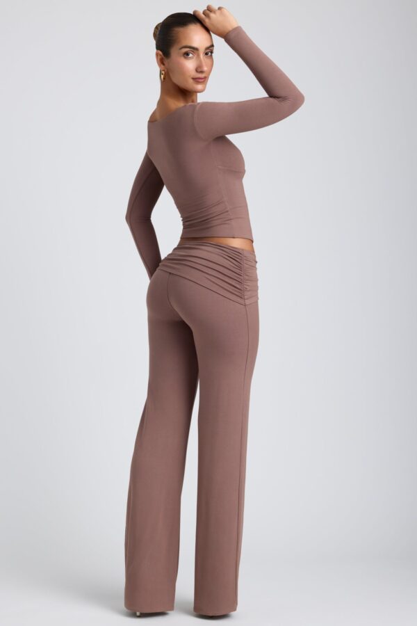 Modal Mid-Rise Straight-Leg Trousers in Taupe - Image 7