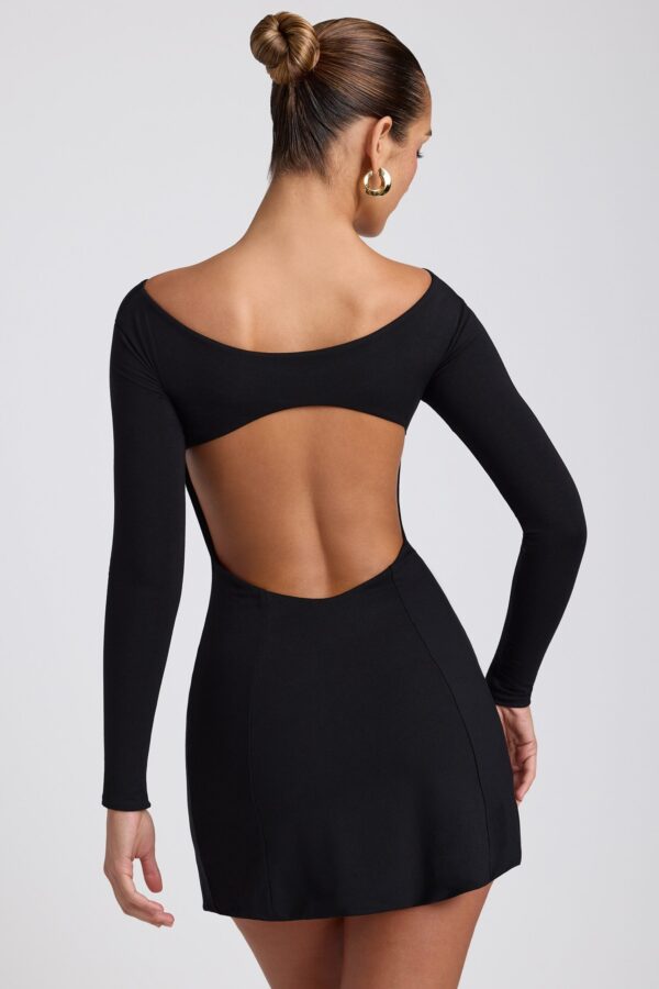Modal Twist-Front Long-Sleeve Mini Dress in Black - Image 2